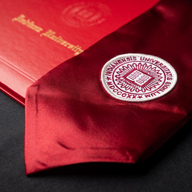 Crimson IU sash and diploma cover